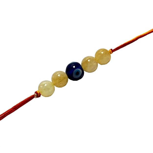 Kriti Citrine with Evil Eye Rakhi for Health, Good Fortune, Ambudance (Free Two Rakhi Dhaga and One Roli Chawal)