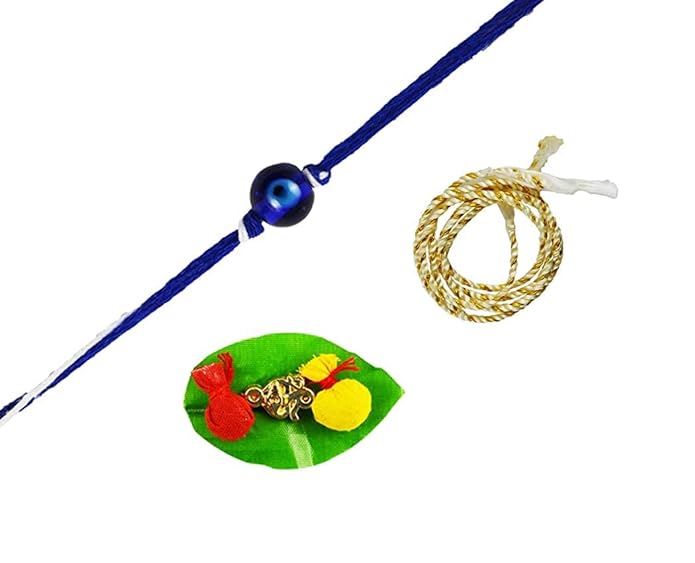 KRITI CREATIONS Multicolour Rhinestone Turkish Evil Eye Rakshasutra for Protection from all Negativity for Men and Women (2 Rakhi Dhaga and One Roli Chawal)