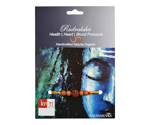 KRITI CREATIONS Multicolour Wooden Rakshasutra Rudraksha Rakhi for Power, Victory, Wealth with 2 Rakhi Dhaga and 1 Roli Chawal for Men and Women